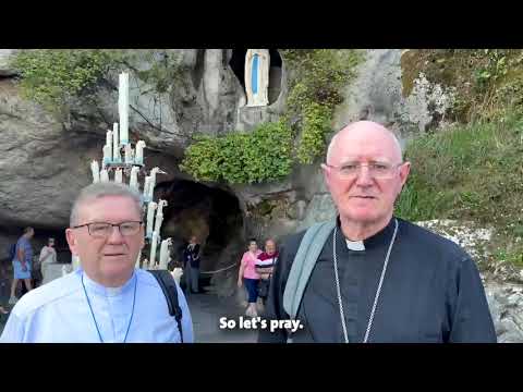 Archbishop Dermot Farrell and Canon John Flaherty at the Grotto in Lourdes