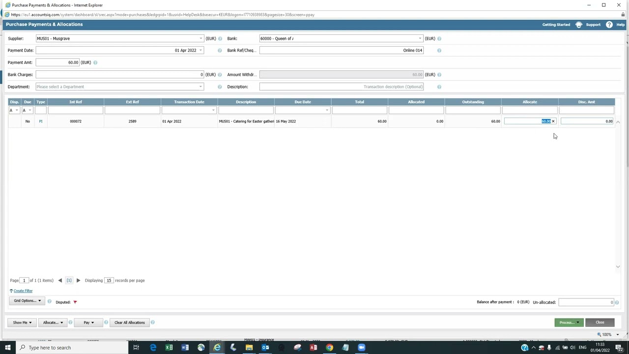 How to Enter a Supplier payment on AccountsIQ