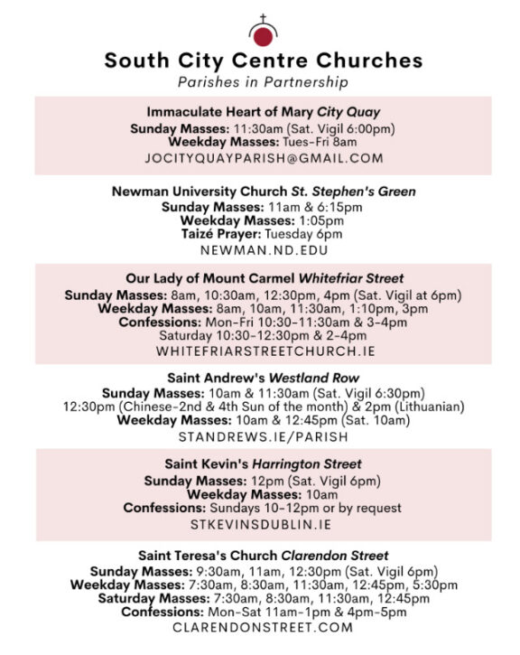 Mass schedule for South City Centre Churches. The Mass scheduling project was completed in May 2023