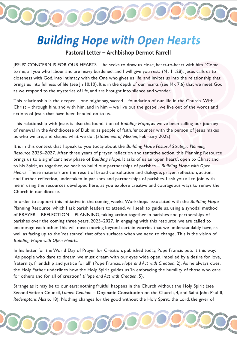 Building Hope with Open Hearts – Pastoral Letter of Archbishop Farrell