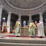 Graphic of Archbishop Dermot Farrell with His Excellency Archbishop Jude Thaddeus Okolo, Apostolic Nuncio to Ireland and a priest standing at the altar.