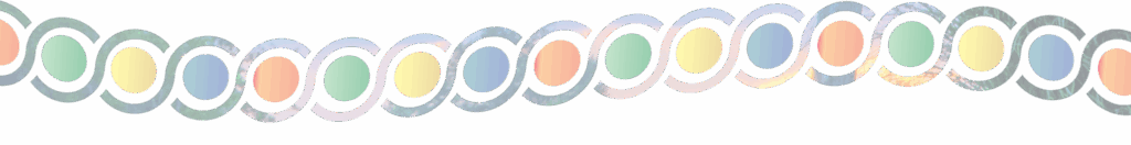 Graphic of a group of silver, gold and white chains with circles of different colours within them in the pattern red, green, yellow and blue.