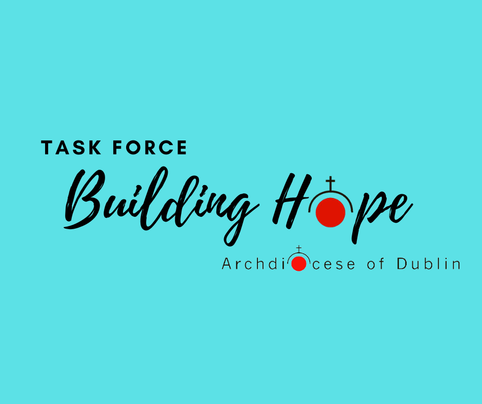 Graphic of the Archdiocese of Dublin's building Hope Task force on a blue background.