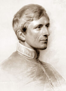 Graphic of a sketch of Saint John Henry Newman-Cardinal Newman who was declared by Pope Leo XIV as Doctor of the Universal Church. He is dressed in a shirt with his hair swept to one side looking towards the right.