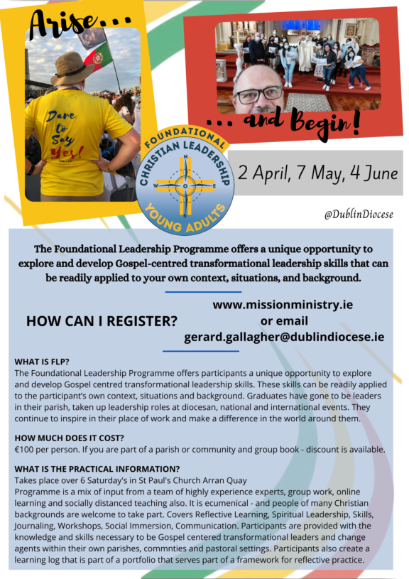 Poster for the Foundational Leadership Programme with photos of young adults and registration details.