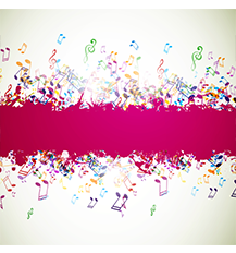 Graphic of a pink line through the middle with music notes coming out of the top and bottom of the pink line. This graphic is on a white background.