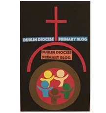 Graphic of the Archdioceses of Dublin primary blog with an image of five figures at the bottom with their arms outstretched in a red circle with a brown outline.