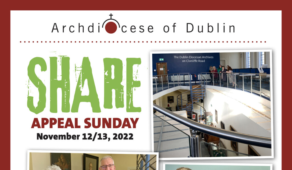 Graphic informing people about the Share Appeal from the Archdiocese of Dublin which took place on November 12th and 13th 2022.